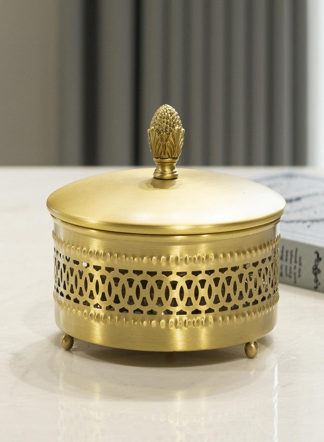 YACSNBF Gold Brass Decorative Boxes With Strawberry shape Handles, Jewelry Boxes Modern Storage Boxes，Round Hammered Metal Container, Brass Finish - Image 1